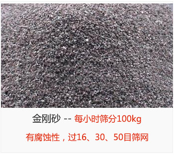 篩分金剛砂每小時(shí)100kg，有腐蝕性，過16、30、50目篩網(wǎng)
