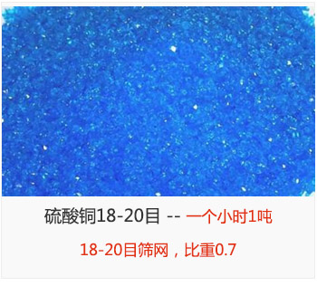 篩分18-20目的硫酸銅 產(chǎn)量一個(gè)小時(shí)1噸，采用18-20目篩網(wǎng)，比重0.7